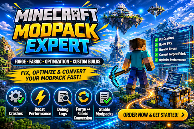 create, fix and optimize modpack minecraft, paper, fabric to forge, server setup