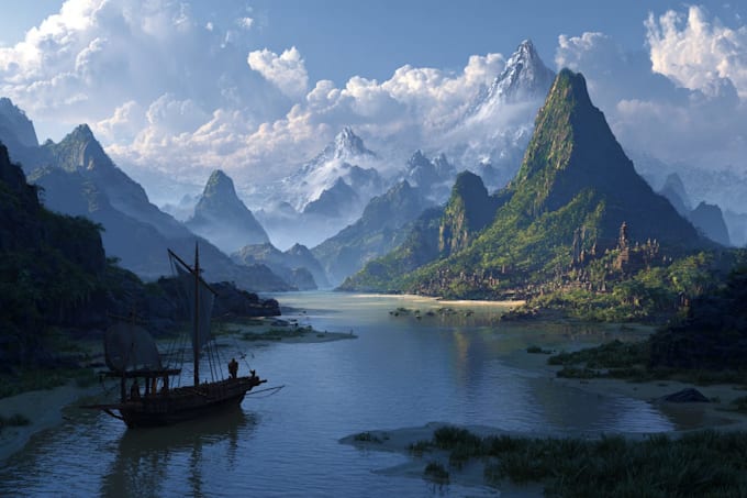 paint professional landscape concept art in painterly style