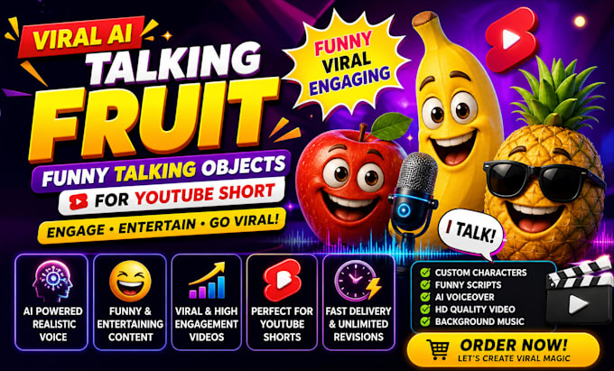 create viral ai talking fruit video for youtube short, funny talking objects