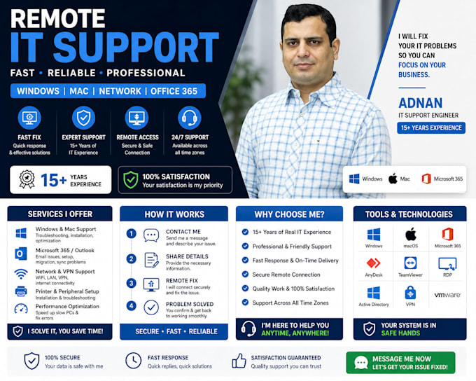 provide remote IT support for windows, mac, and network issues