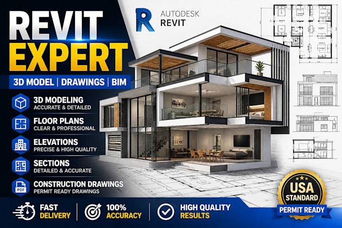 Create revit model, floor plans, elevations and 3d architectural design ...
