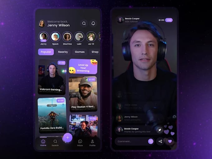 develop live streaming sport app video streaming music streaming app game app