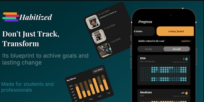 develop custom habit tracker app, journal app, mood tracking app with reminder