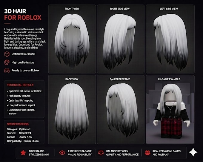 Shadow frost hair 3d roblox by Theo_daudt | Fiverr