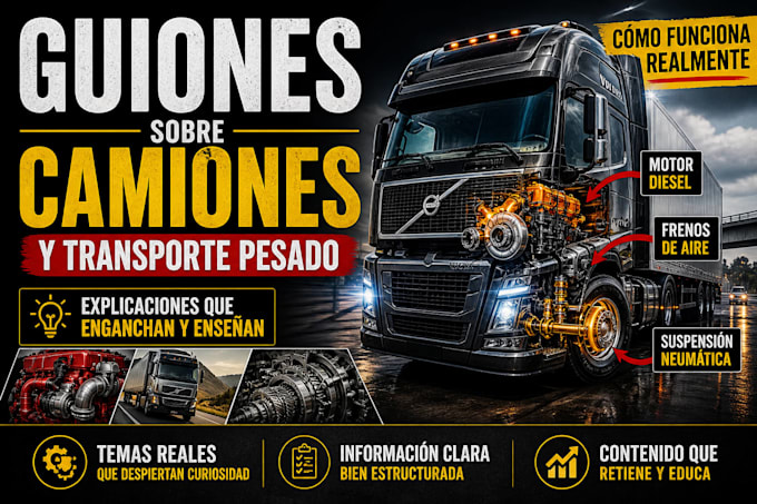 escribiré guiones sobre camiones y transporte pesado para tu canal de youtube