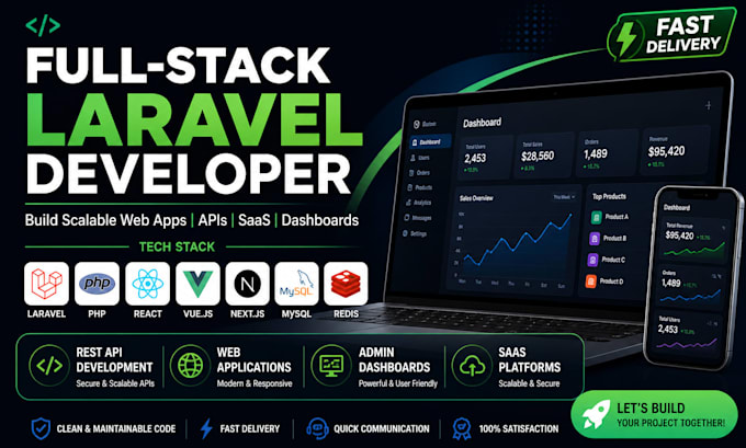 build full stack laravel react vue web applications and apis