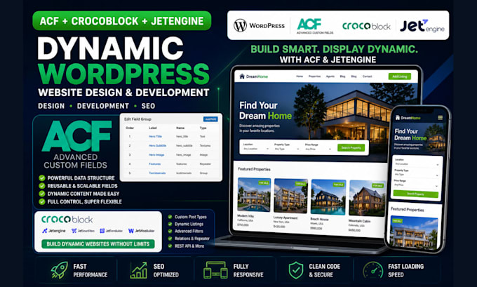 acf wordpress crocoblock jetengine dynamic website design development seo