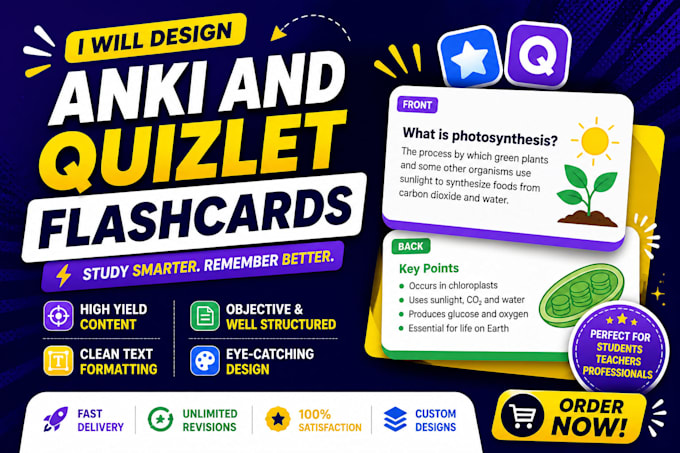 design flashcards on anki, quizlet