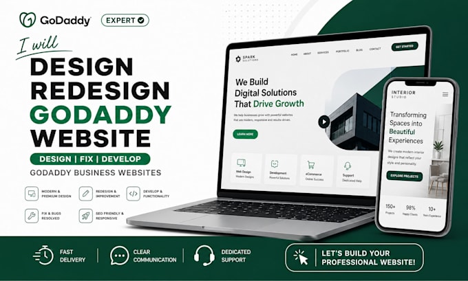 design redesign godaddy website design fix develop godaddy business websites