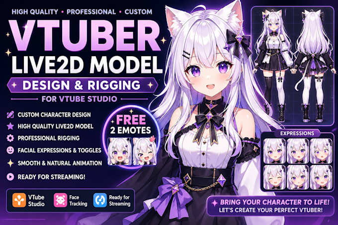 design and rig professional live2d vtuber model for streaming
