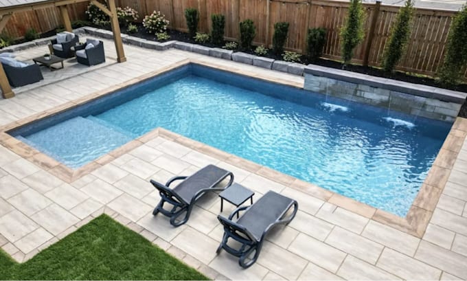 do backyard landscape design, pool 3d rendering, patio, outdoor, garden design