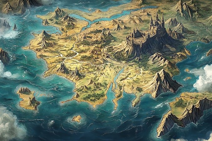 Create a detailed fantasy map illustration for your world by ...
