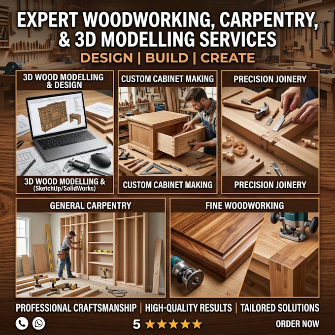 design woodworking, carpentry, cabinet making, joinery and 3d wood modelling