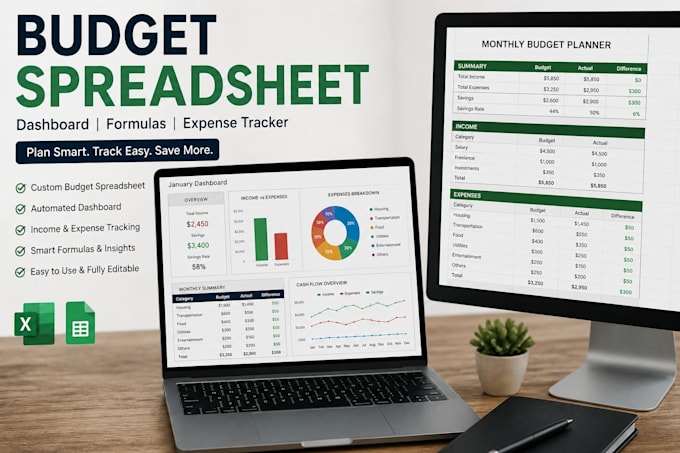 design a professional budget spreadsheet with dashboard, expense tracker