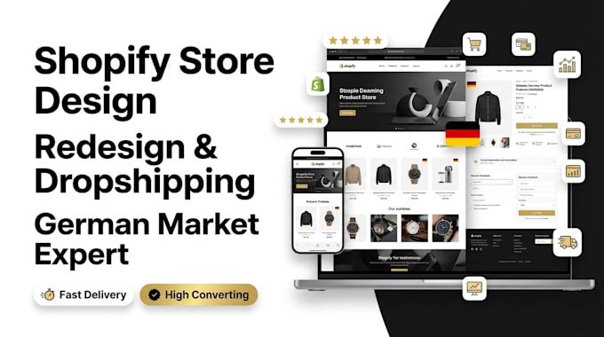design shopify store shopify website redesign shopify german dropshipping store