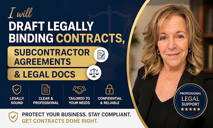 draft legally binding contracts, subcontractor agreements legal documents