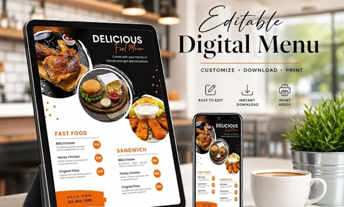 design restaurant menu, food flyer, canva template editable modern menu