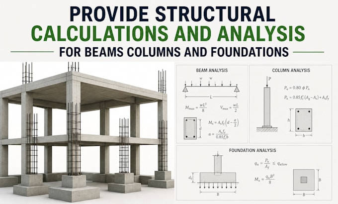 provide structural calculations and analysis for beams columns and foundations