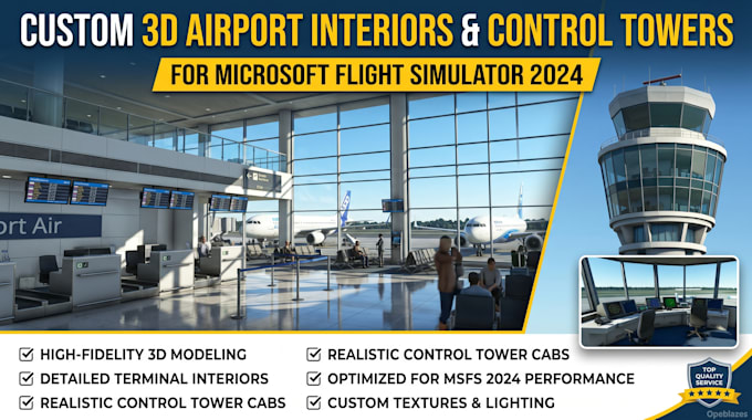 create 3d airport interior and control tower for msfs 2024