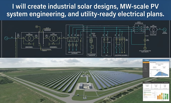 create industrial solar design, mw scale pv system utility ready electrical plan