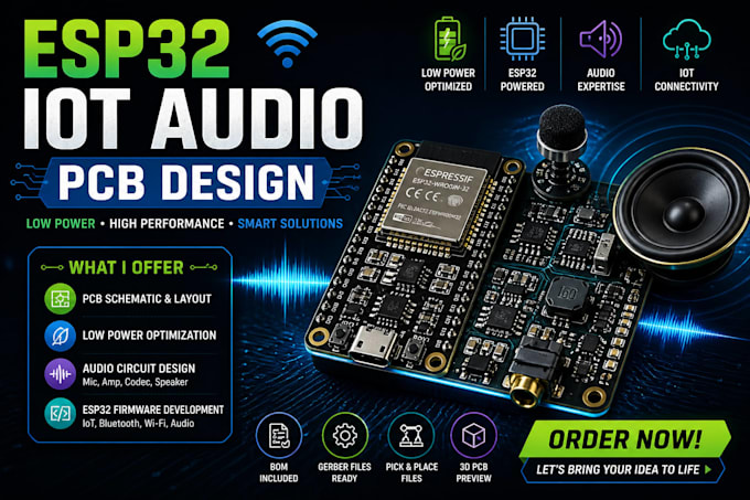 design esp32 based for iot audio pcb, low power embedded system