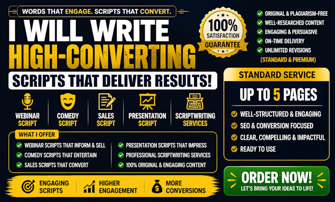 write professional webinar, comedy, sales, and presentation scripts