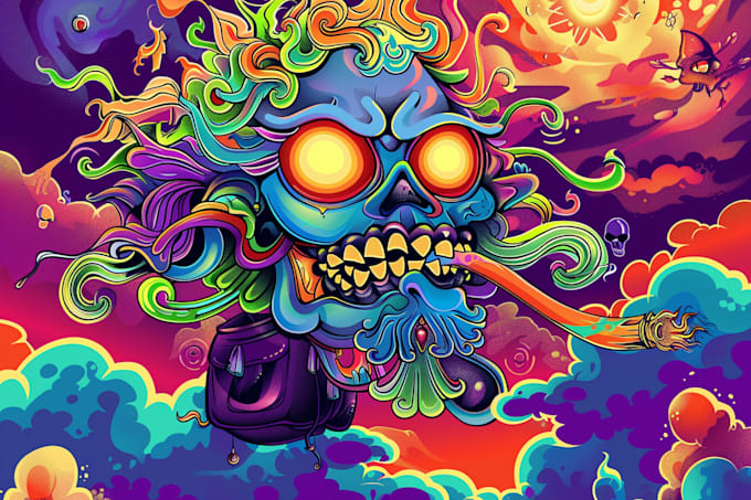 create a custom illustration psychedelic trippy logo design