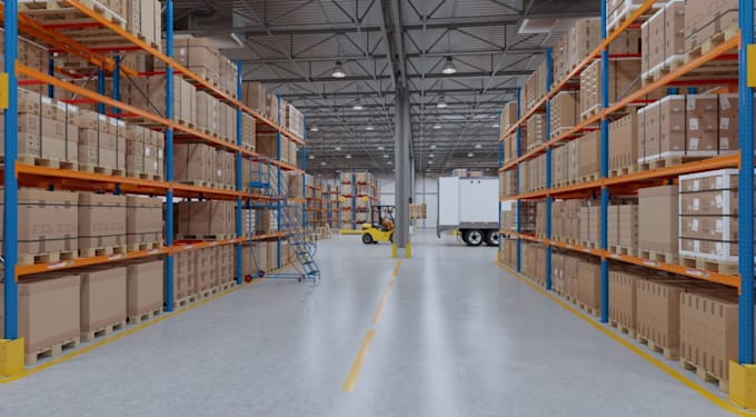 regenerate 3d warehouse,industrial facility,interior layout,logistic storage,cgi