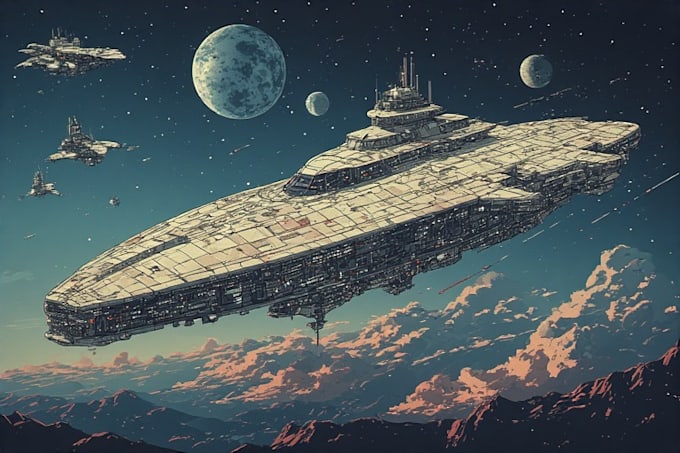 illustrate futuristic spaceships in high quality