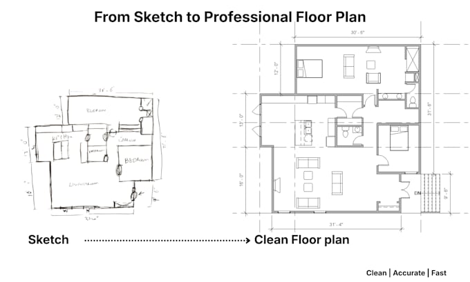 redraw your floor plan into a clean professional 2d drawing