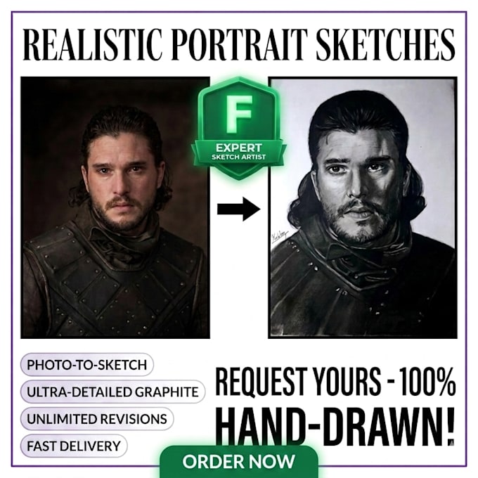 draw a professional hand drawn portrait sketch