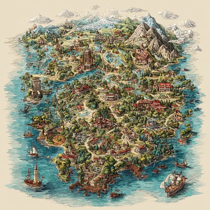 create detailed fantasy map illustration design