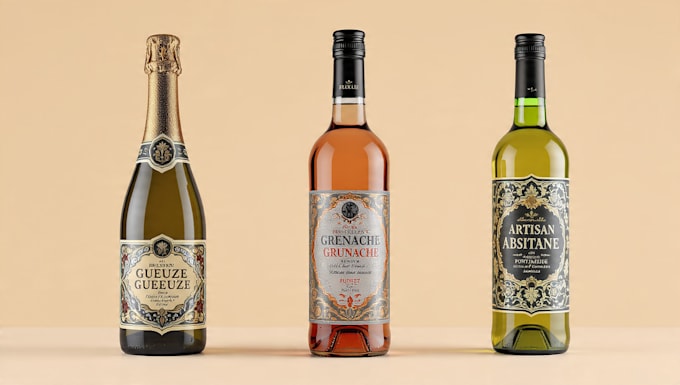 design a wine label, gin, vodka, whisky, beer, whiskey, rum