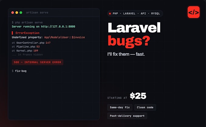fix PHP laravel bugs and be a php laravel developer