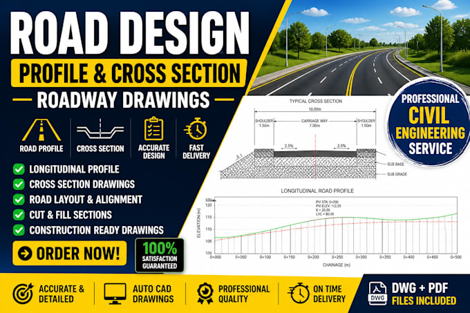design road profile cross section and roadway drawings