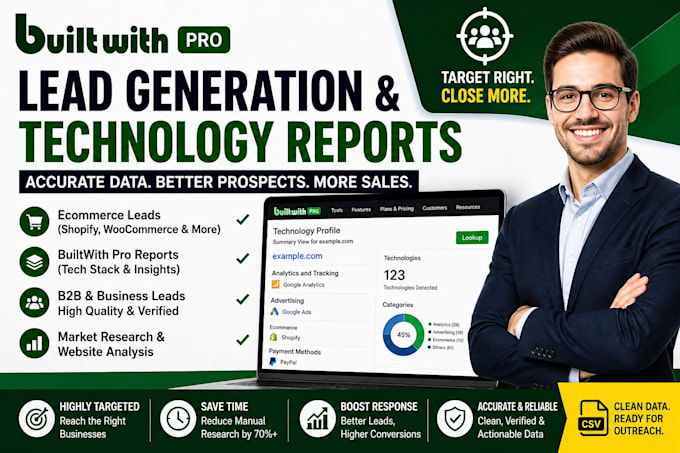 provide builtwith pro lead generation, tech stack and ecommerce reports