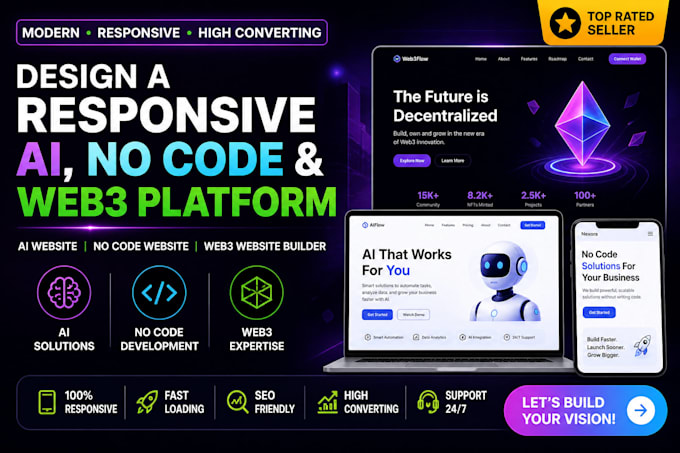 design a responsive ai website, no code website, web3 website website builder