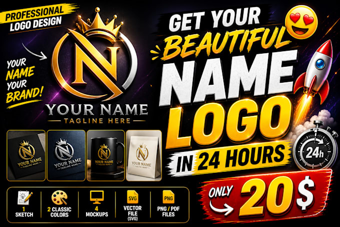 design custom name logo with sketch and mockups