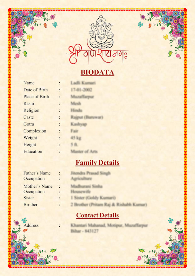 design beautiful marriage biodata