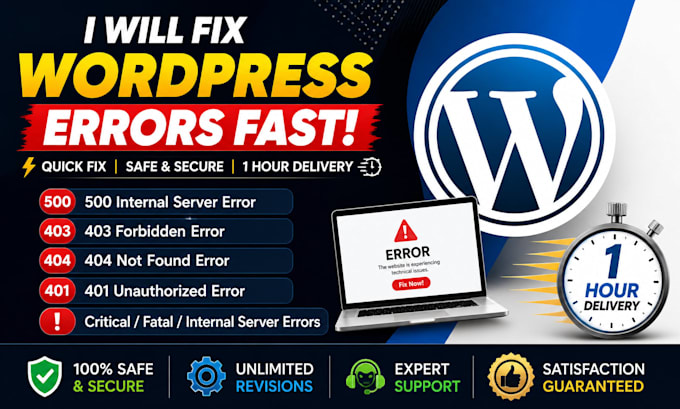 fix wordpress errors, 500, 403, 404, critical error quickly