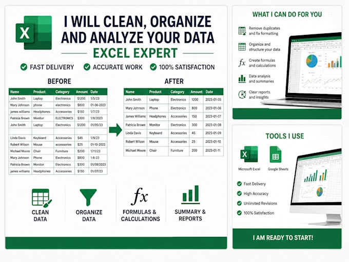 excel data cleaning, organizing and analysis