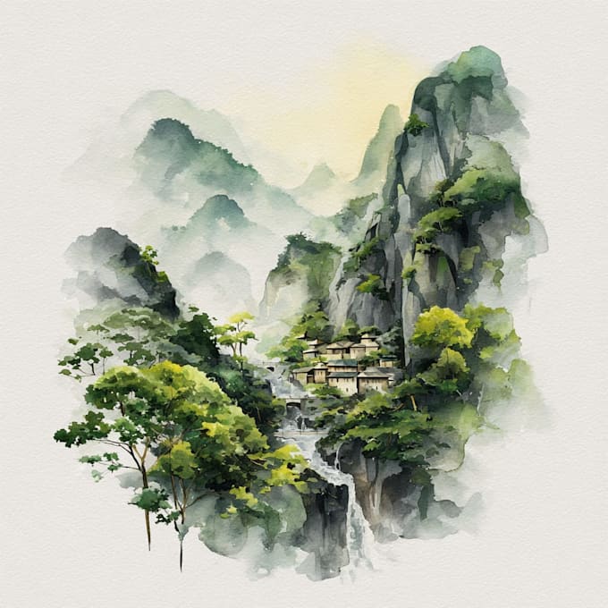draw a watercolor landscape illustration