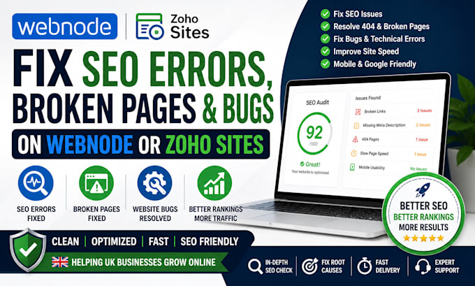 fix SEO errors broken pages and bugs  webnode duda draftpage zoho sites website