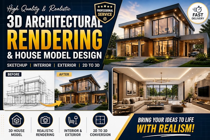create realistic 3d architectural rendering and 3d house model in sketchup