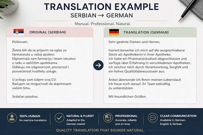 translate serbian to german manually and professionally