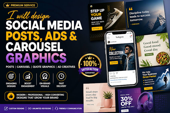 design ad creatives, post, quotes graphics, and social media post for your brand