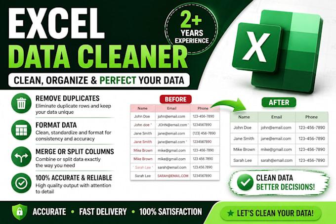 clean, format, merge, split excel data