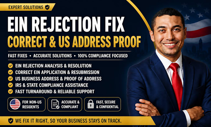 fix ein rejection, correct llc errors and provide US  business address proof