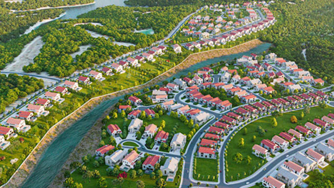 create 3d site masterplan, urban space development, real estate building render