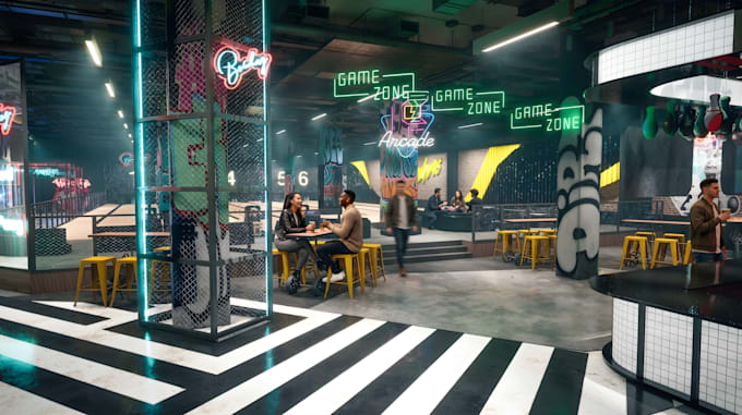 design 3d entertainment spaces, game rooms, home game room, game center
